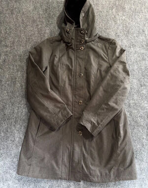 Kristen Blake NWOT Womens L Olive Gray Hooded Insulated Parka Coat Zip Snap